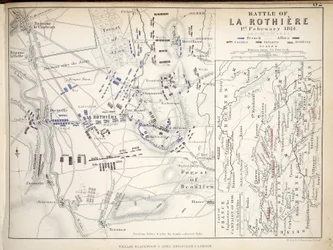Mapa de la Batalla de La Rothiere, publicado por William Blackwood and Sons, Edimburgo y Londres, 1848 (grabado a mano)