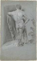 Desnudo masculino de pie, visto desde atrás