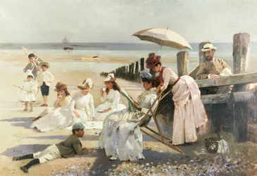 En las costas de Bognor Regis - Grupo de retrato de la pareja Harford y sus hijos, 1887