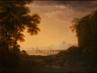 Figuras en un paisaje italiano boscoso