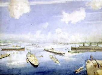 Transporte marítimo de guerra en el lago Gair (acuarela)