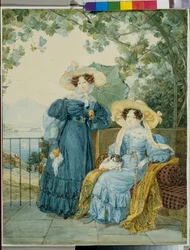 Portraits de la comtesse Ekaterina Artemievna Vorontsov (1780-1836) et de la Princesse Elena Mikhailovna Golitsyne (1776-1855) - Retrato de las princesas Ekaterina Vorontsova y Elena Gallitzine - Acuarela sobre papel de Alexander Pavlovich Briullov (Alexan