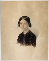 Retrato de Sofia Alexandrovna Briullowa (1848-1901) par Sokolov, Alexander Petrovich (1830-1911). Acuarela sobre cartón, finales de los años 1850 - principios de los 1860, Museo Estatal de A.S. Pushkin, Moscú
