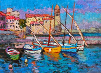 Barcos coloridos en el puerto