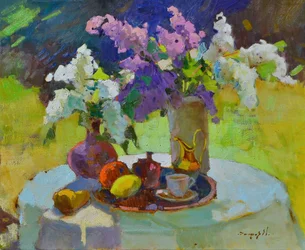 Lilas y fruta al aire libre