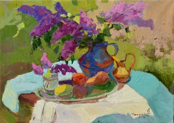 Naturaleza muerta con lilas al sol