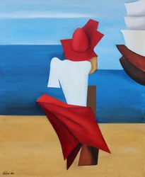 Sombrero rojo junto al mar
