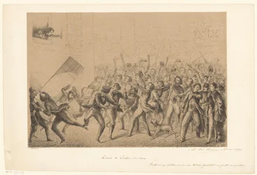 Los estudiantes que celebran saludan a su ídolo Franz Liszt Liszt en Leiden en 184* (título sobre objeto) Desde el pasado (título de la serie)