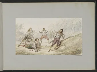 Paisaje con hombres en duelo