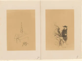 Torre de monedas y dos hombres con una carta.