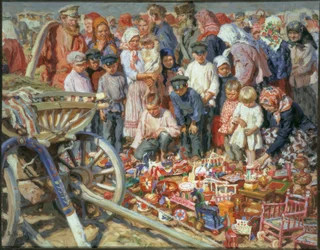 Vendedora de juguetes en la feria
