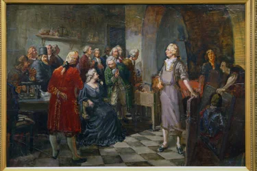 La emperatriz Isabel de Rusia visitando a M. Lomonosov