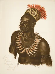 Louaho, jefe Wagenia (Stanleyville), de Dibujos y Pinturas de África, ejecutados durante la expedición Citroën Centro África, segunda misión Haardt Audouin-Dubreuil, pub. París, 1927