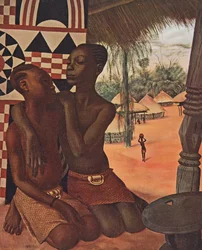 Titi y Naranghe, hijas del jefe Eki Bondo (Haut Ouelle) (Una de una madre Mangbetou, la otra de una madre Matchaga), de Dibujos y Pinturas de África, ejecutados durante la expedición Citroën Centro África