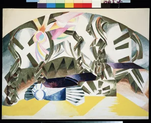 Decorado para la obra Romeo y Julieta de William Shakespeare (1564-1616). Description abstraite, avec des escaliers. Obra de Alexandra Alexandrovna Exter (1882-1949), gouache sobre