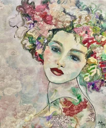 Retrato de una mujer con flores