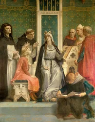 La Reina Blanca de Castilla da una lección al futuro rey Luis IX (San Luis) (1214-1270) niño