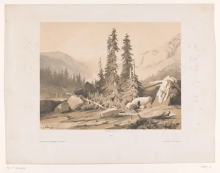 Paisaje de montaña con abetos y cabras montesas
Sapins (título en el objeto)