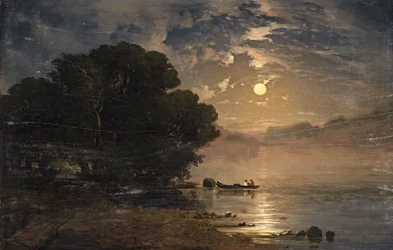 Paisaje nocturno con un lago