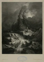 Torrente de montaña en la tormenta