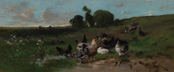 Paisaje animado de gallinas
