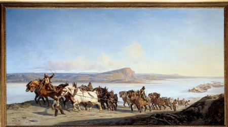 Remolque "Enganche de caballos al servicio de los ascensores de barcos en el Ródano" Pintura de Alexandre Dubuisson (1805-1870) 1843 Lyon, Museo de Bellas Artes