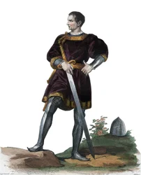 Retrato de Olivier V por Clisson (1336-1407), policía francés. ilustración de “” El Plutarco francés”” de Edmond Mennechet