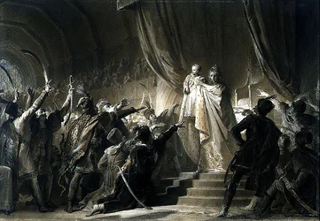La emperatriz María Teresa (1717-80) presentando al futuro José II a los magnates de Hungría