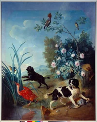 Zerbine y Jemite, los perros del rey Luis XIV, pintura de François Desportes (1661-1743), 1739, Compiègne, Musée national du château