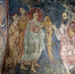 Ángel, fresco en la iglesia de Alikampos, Creta, Grecia
