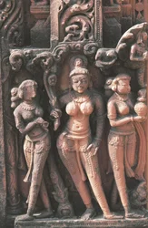Escultura que representa figuras femeninas, templo Jain No 16, Deogarh, Uttar Pradesh, India, siglos VIII-XVII