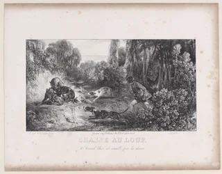 Caza de lobos: Animal herido atacado por perros, de la serie Escenas de caza, 1829