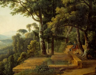 El filósofo Jean-Jacques Rousseau (1712-1778) meditando en 1770 en el Parc de la Rochecordon cerca de Lyon. Detalle. Pintura de Alexandre Hyacinthe Dunouy (1757-1841)