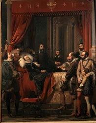 La muerte de Enrique IV rey de Francia, su cuerpo expuesto en el Louvre