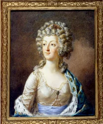 Retrato de María Antonieta (1755-1793) Reina de Francia. Su peinado e ete frizz (rizos) Pintura de Alexandre Kucharski (1741-1819) siglo XVIII Colección privada