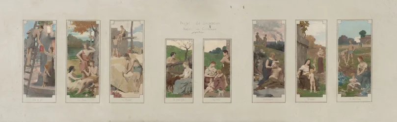 Boceto para el ayuntamiento de Courbevoie: Día de fiesta. Descansando. La obra. La joven. La madre. La devoción. La abuela. Educación