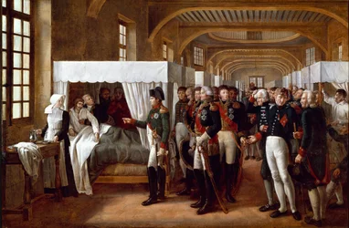 Emperador Napoleón I (1769-1821), acompañado por médicos y generales
