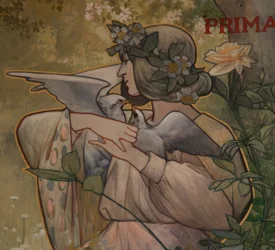 Detalle de unos paneles decorativos de las cuatro estaciones: primavera