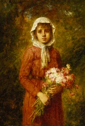 Una Joven Sosteniendo un Ramo de Flores