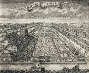Vista de los Jardines de Verano desde el río Neva, 1717