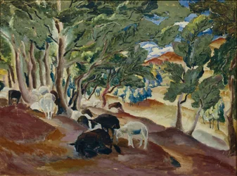 Korolkovskiye Dachas. Ovejas al borde del bosque, 1918
