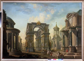 Fantasía arquitectónica. Pintura de Alexei Ivanovich Belsky (1730-1796). Óleo sobre lienzo