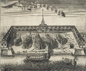 Vista del Astillero del Almirantazgo en San Petersburgo, 1717