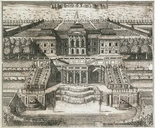 Vista del Gran Palacio en Peterhof, 1717