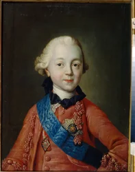 Retrato del Gran Duque Pavel Petrovich Romanov (1754-1801) cuando era niño. Se convertirá en zar de Rusia con el nombre de Pablo I. (Retrato del Gran Duque Pavel Petrovich de niño). Pintura de Alexei Petrovich Antropov (1716-1795)