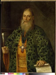 Retrato del Padre Fyodor Dubiansky. (Retrato de Fedor Dubyansky). Pintura de Alexei Petrovich Antropov (1716-1795), óleo sobre lienzo
