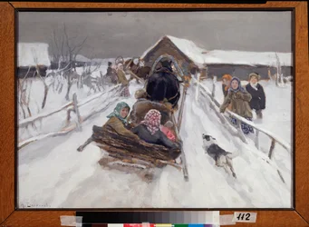 Conducir durante el Carnaval - Pintura de Alexei Stepanovich Stepanov (1858-1923), óleo sobre lienzo