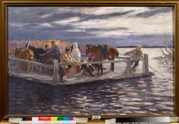 Un vat (A Ferry) - Pintura de Alexei Stepanovich Stepanov (1858-1923), óleo sobre lienzo, hacia 1900 - Arte ruso, principios del siglo XX - Museo Estatal al Aire Libre Rostov Kremlin, Rostov (Rusia)