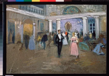 Un baile en la casa de Larin - Ilustración para la novela en verso ""Eugene Onegin"" de Alexander Pushkin (1799-1837) (Baile en la casa de Larin - Ilustración para la novela Eugene Onegin de Alexander Pushkin) - Obra de Alexei Stepanovich Stepanov (185