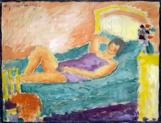 La niña se acuesta. (La niña mentirosa). Obra de Alexei von Javlensky (Alexi von Jawlensky, Alexej von Javlenski) (1864-1941). óleo sobre cartón